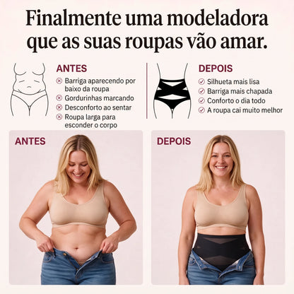 Antes e depois: silhueta com e sem a calcinha modeladora CrossHold
