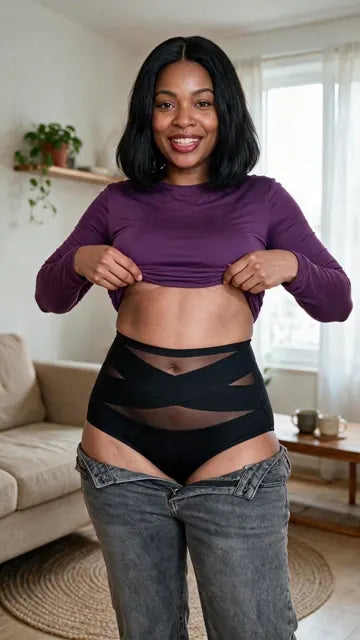 Mulher vestindo a calcinha modeladora CrossHold